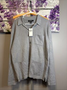 Kenneth Cole Light Gray Knit Button-Front Sweater NWT Size M